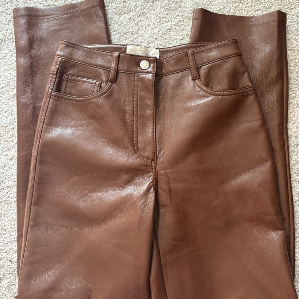 WILFRED x ARITZIA The Melina Pant High Waisted Vegan Leather Cognac Brown - Picture 2 of 8